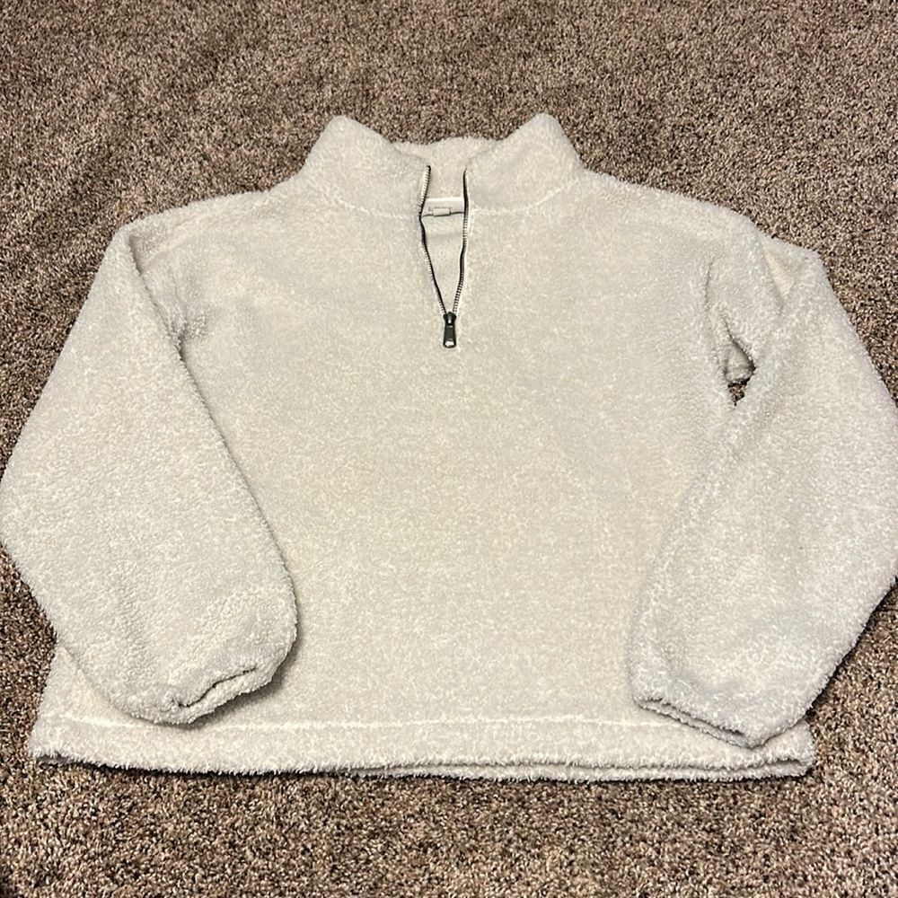LOFT White Fuzzy Loft Quarter Zip Sweater (Women's XS)